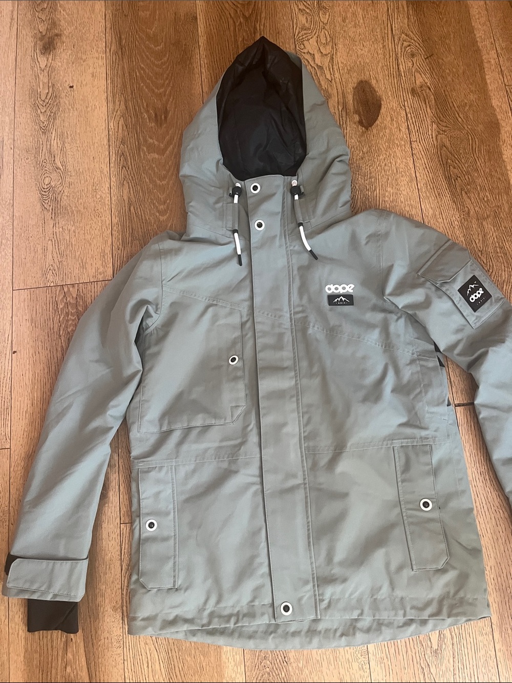 DOPE Sage Green Ski & Snowboard Hooded Jacket with Black Hood